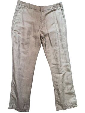 Perry Ellis Men's Linen Blend Casual Pants Flat Front Stretch Size 34x32 Beige